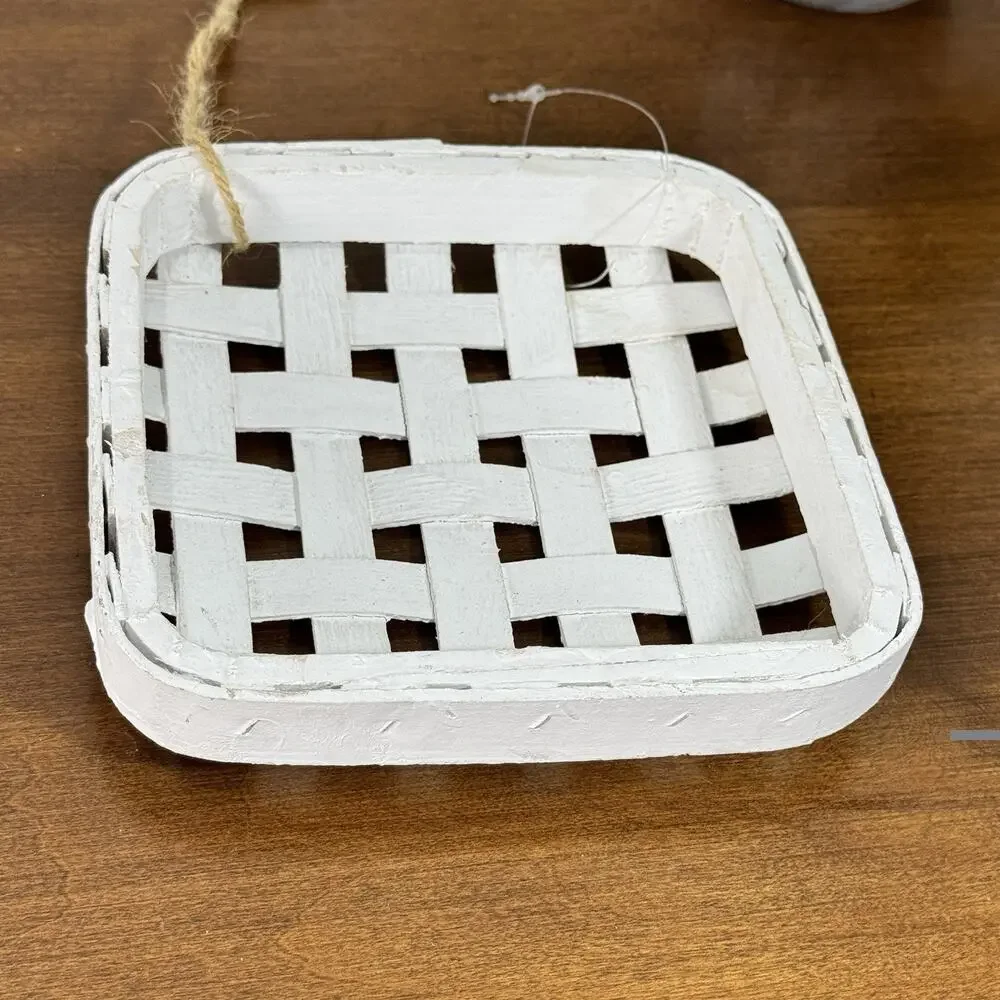 White Tobacco Basket Farmhouse Small 6” Square Decor Weave